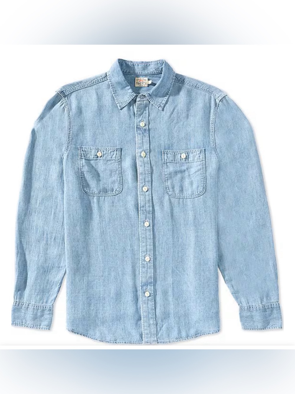 Faherty Men’s Blue Tried & True Chambray Long Sleeve Woven Shirt Sz Medium- EUC